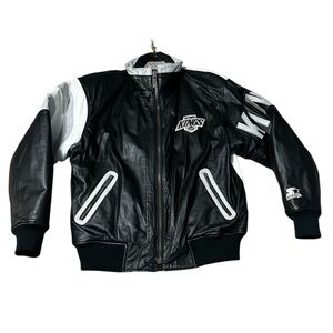 Vintage Starter Los Angeles Kings Leather Jacket Men’s L NHL Black White 90s